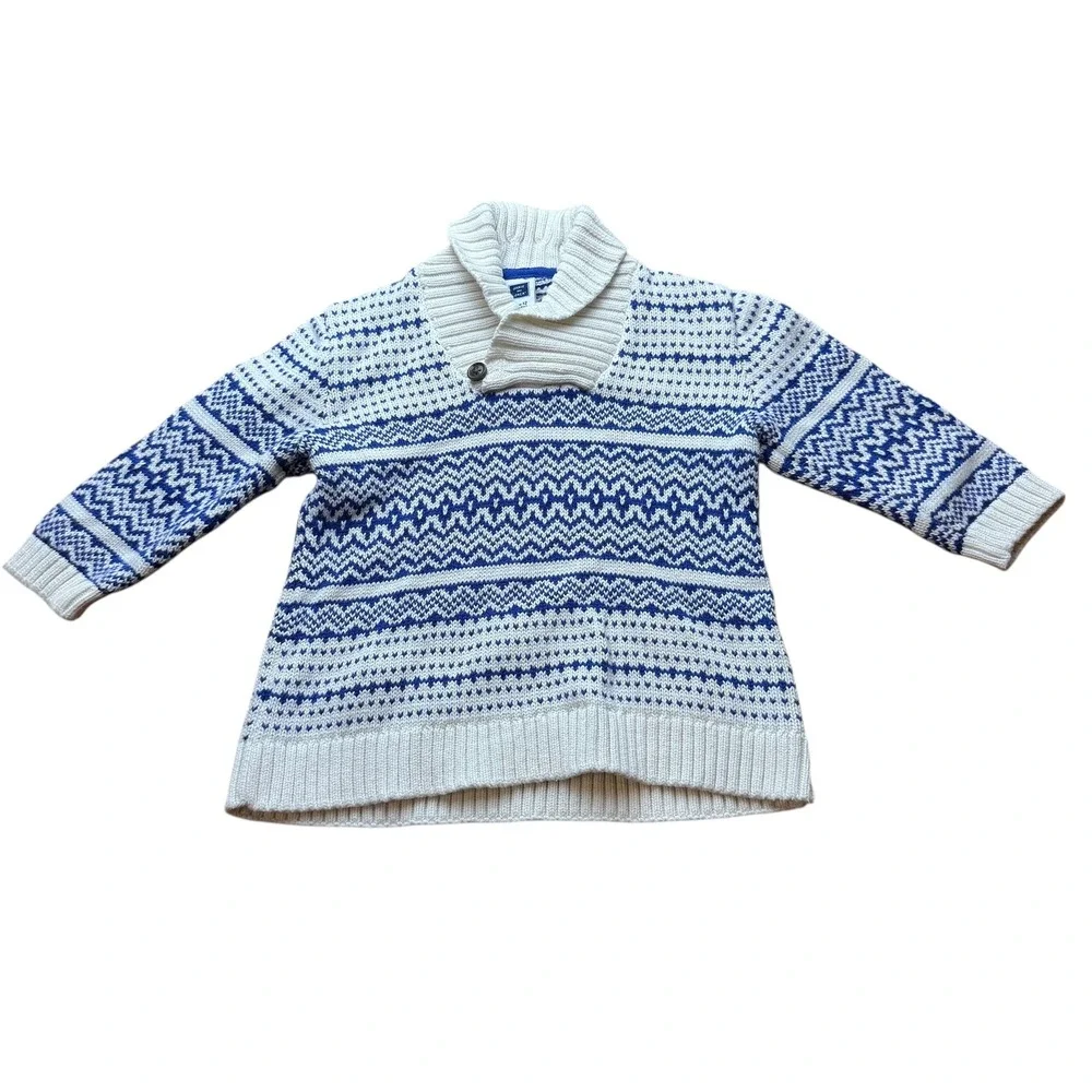 Janie and Jack Knit Shawl‎ Collar Fair Isle Grandpa Sweater Size 6-12 Months